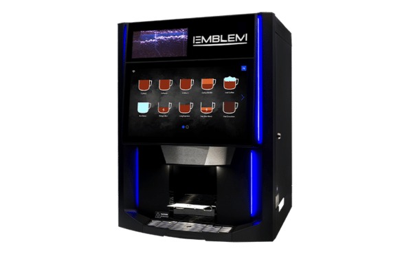 Emblem coffee machine in an upscale lobby